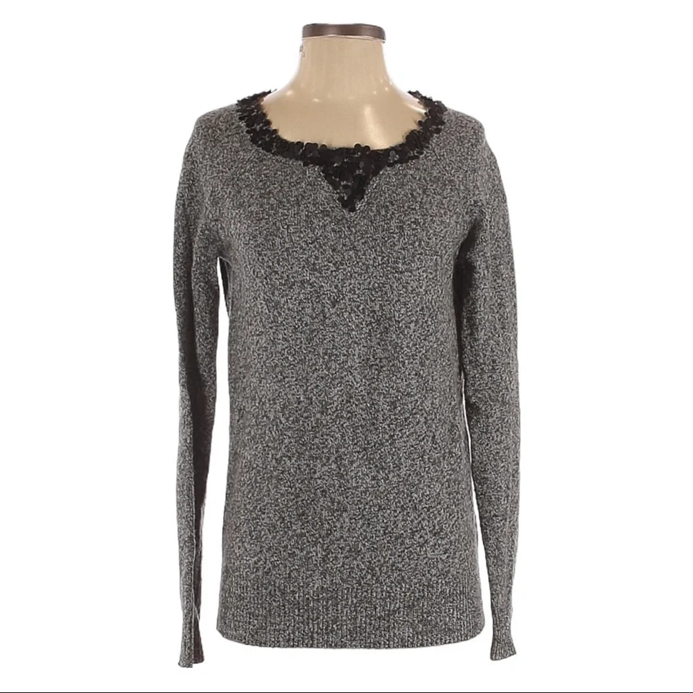 J Crew 100% Lambs Wool Sequin Gray Soft Pullover Sweater Size S